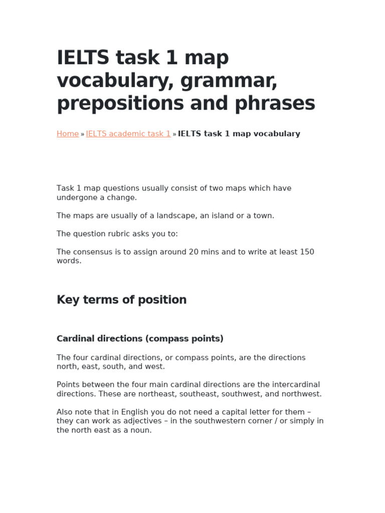 IELTS Task 1 Map Vocabulary Guide | PDF | Verb | Adverb