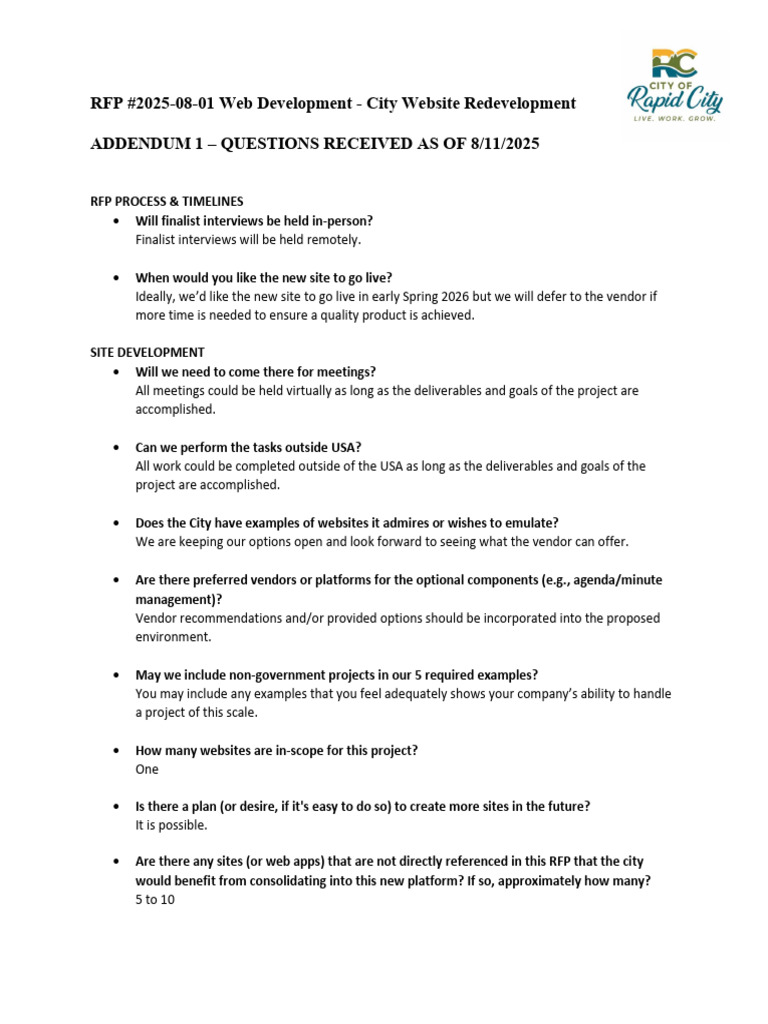 RFP 202001 Web Development - City Website Redevelopment Addendum 1 ...