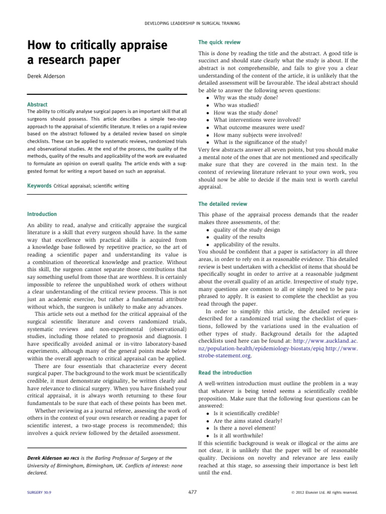 Critical Appraisal of Surgical Research | PDF | Randomized Controlled ...