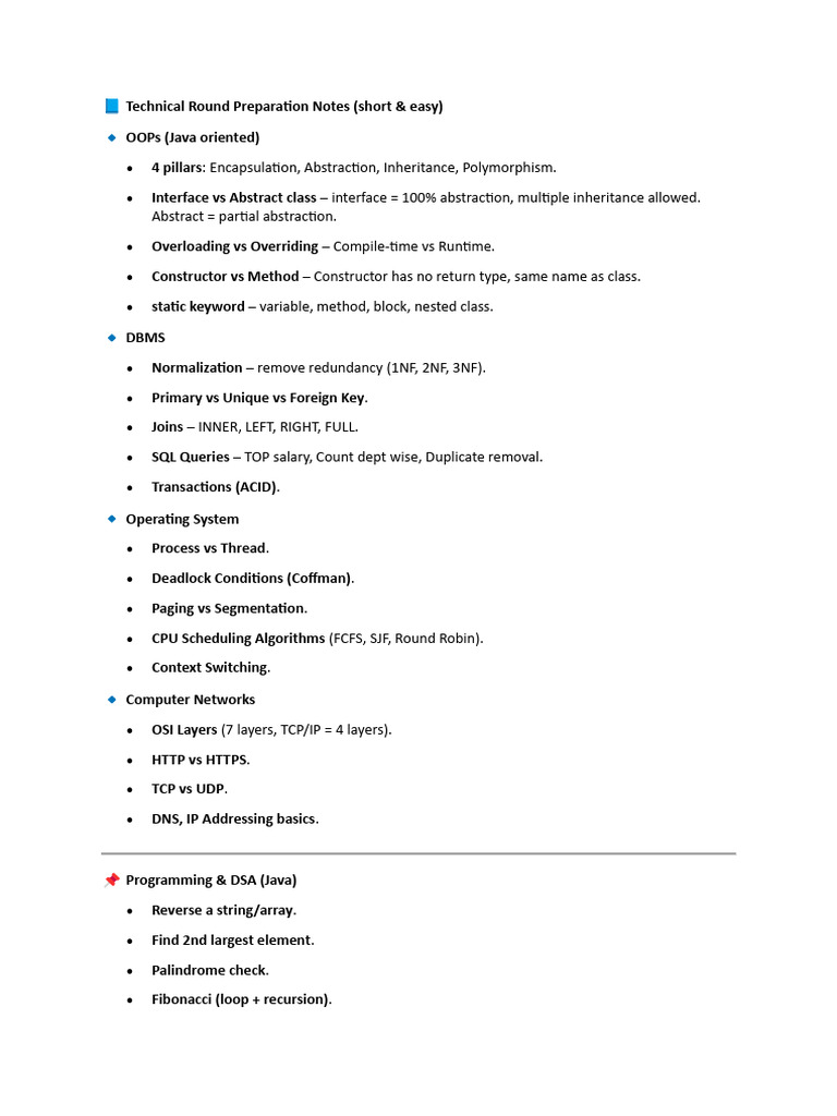 Technical Interview Prep Notes | PDF | Method (Computer Programming ...