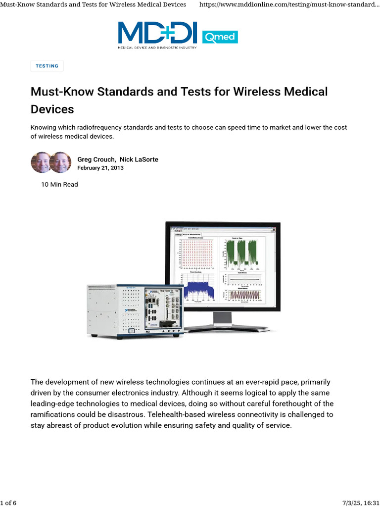Wireless Testing Standards for Medical Devices | PDF | Electromagnetic ...