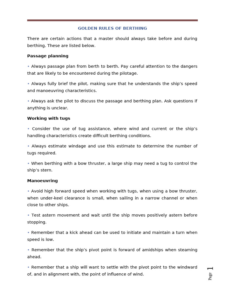 Controlled Berthing with Onshore Wind | PDF | Rudder | Ships
