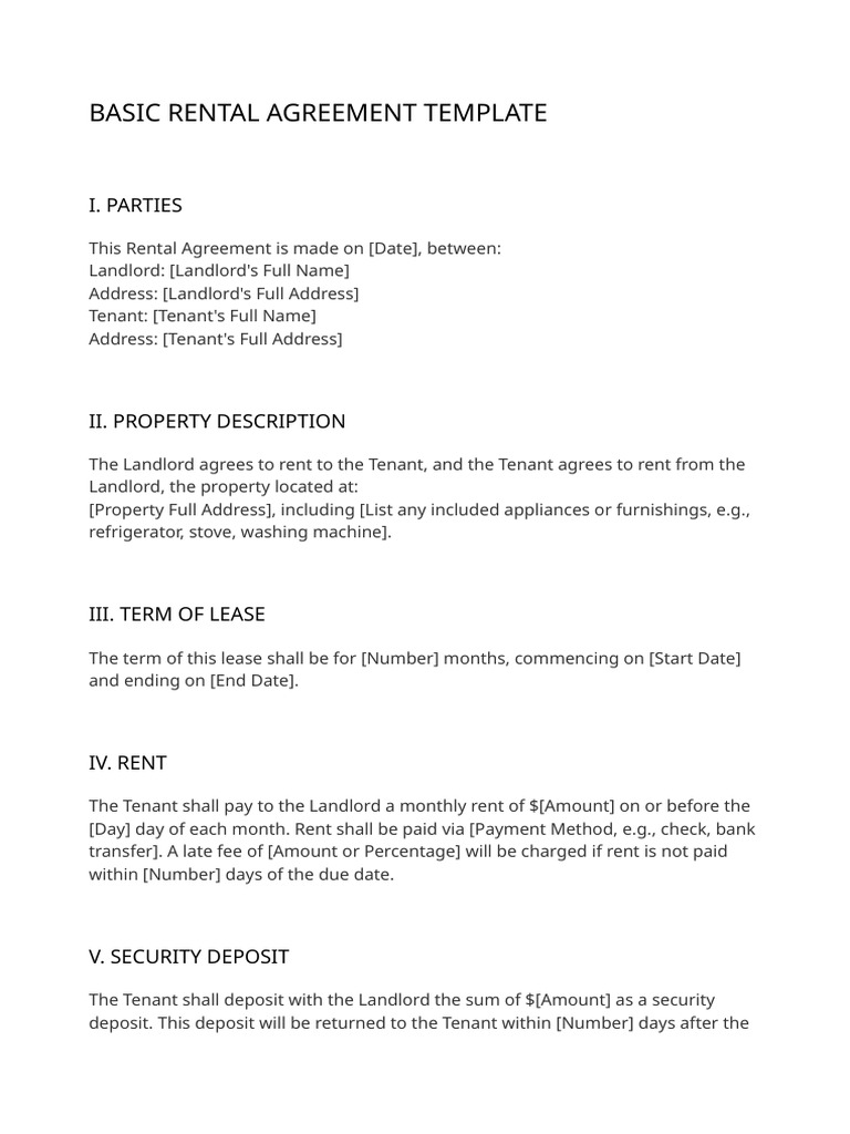 Basic Rental Agreement Template | PDF
