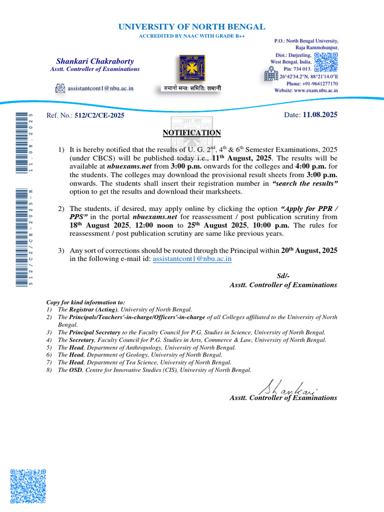Notification For Publication of Results | PDF