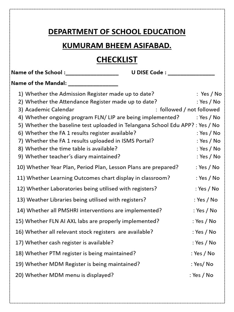 School Education Compliance Checklist | PDF | Pedagogy | Teaching