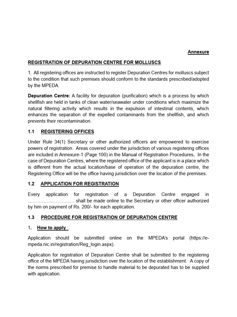 Guidelines For Registration of Depuration Unit | PDF | Water | Filtration