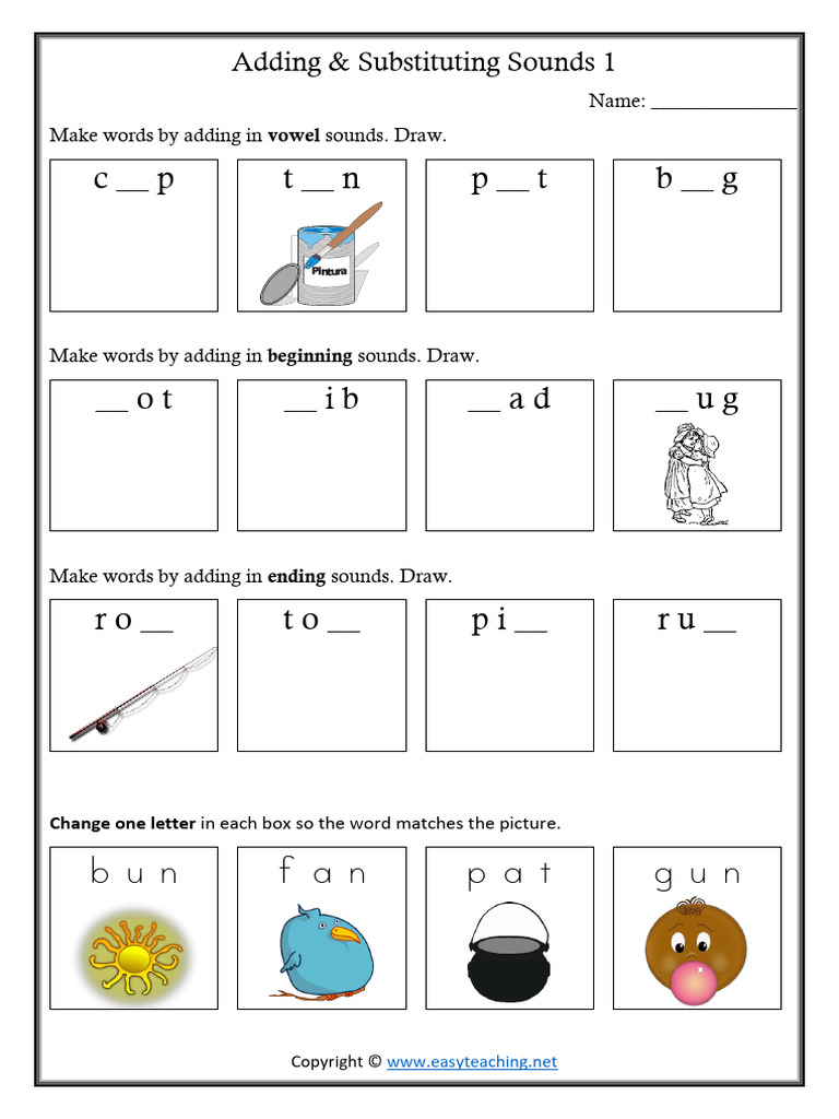 Adding and Substituting Sounds Activities | PDF
