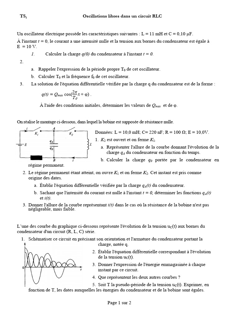 Oscillations RLC : Calculs et Équations | PDF | Condensateur | Tension ...