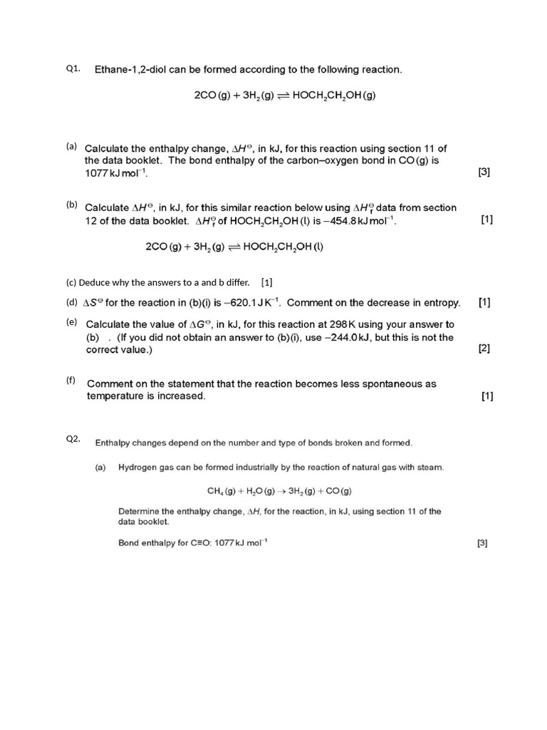 HL Entropy and Free Energy Worksheet | PDF