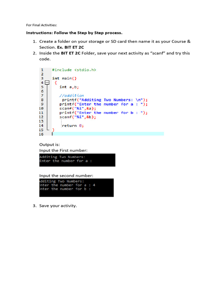 Final Activities: Scanf Coding Guide | PDF