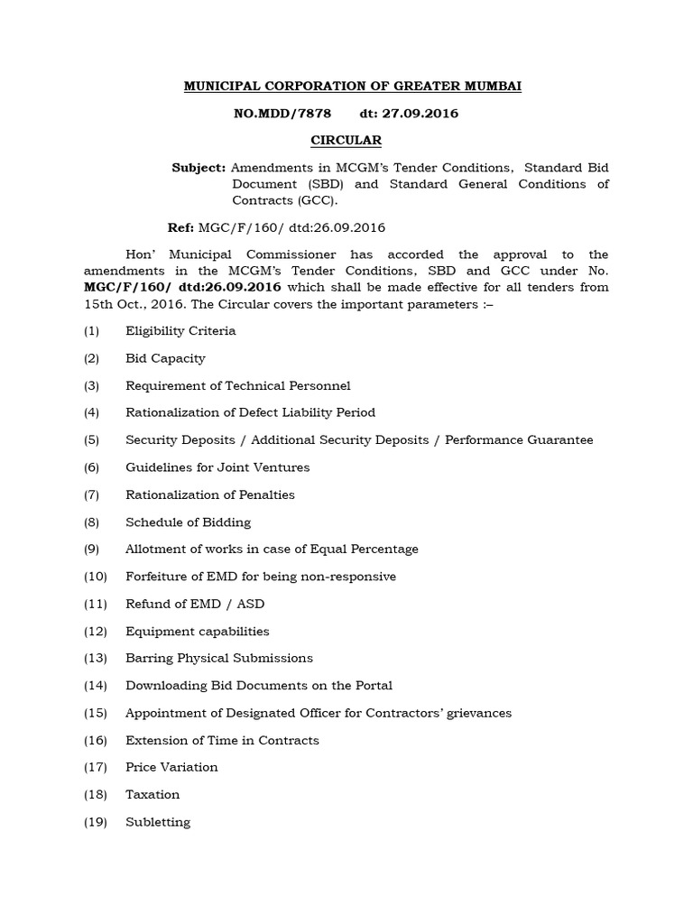 MCGM Tender Conditions Amendments 2016 | PDF | Taxes