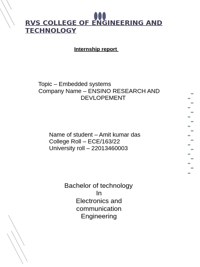 Internship Report on Embedded Systems | PDF | Embedded System ...