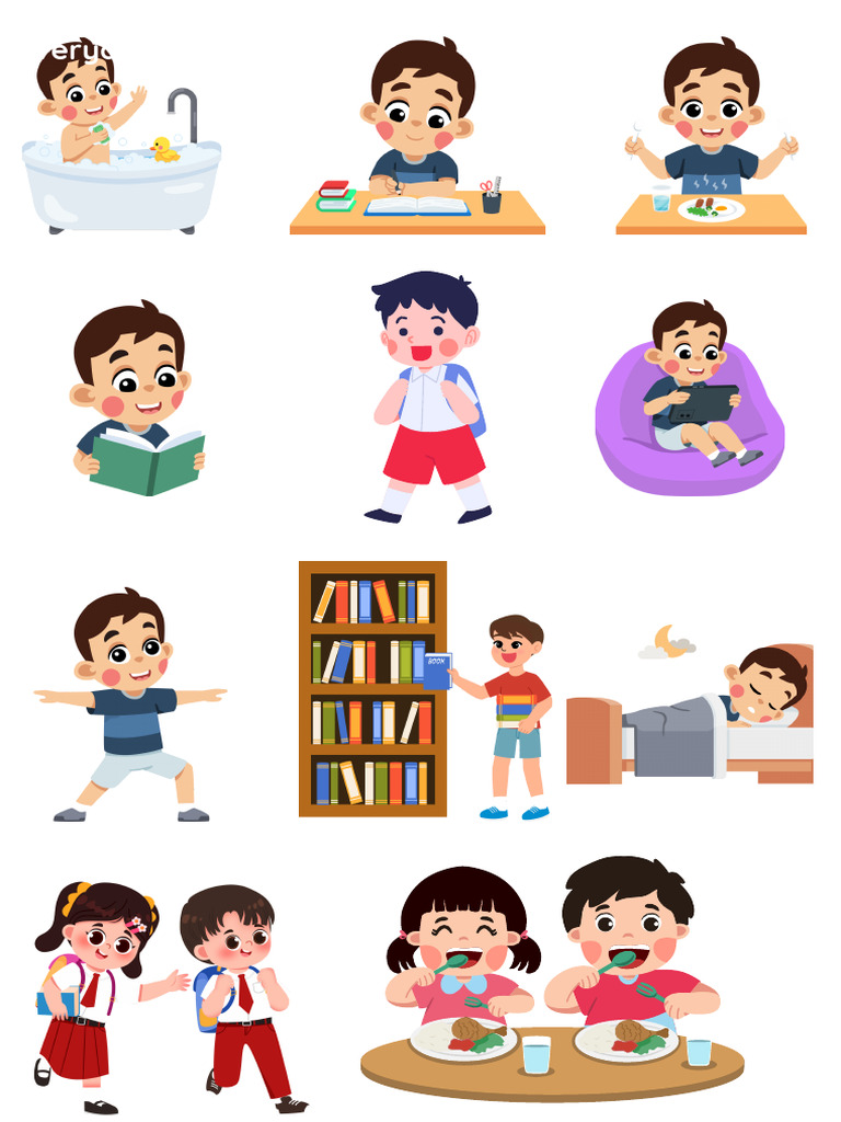 Colourful Illustrative Daily Routines Educational Poster | PDF