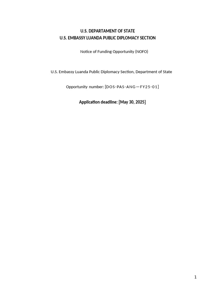 FY 2025 Notice of Funding Opportunity Luanda 1 Approved | PDF ...