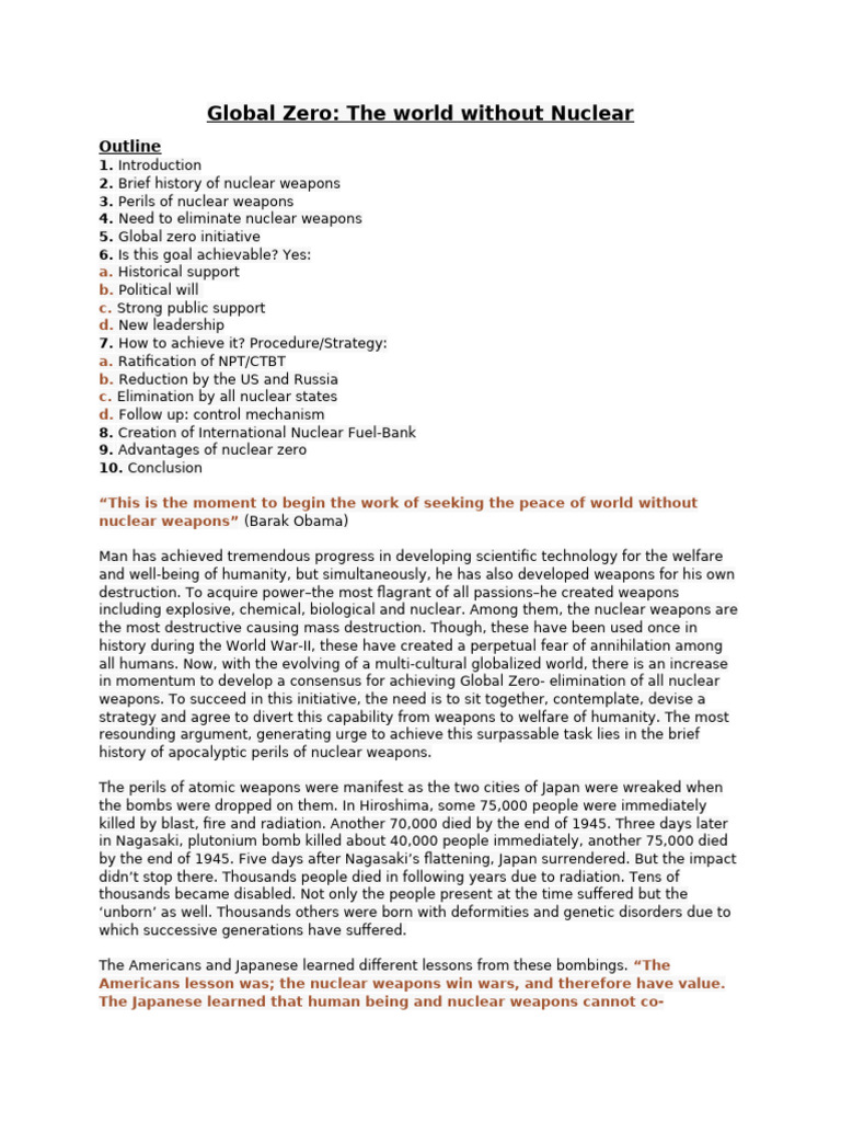 Achieving Global Zero: Nuclear Disarmament | PDF | Nuclear Weapons ...