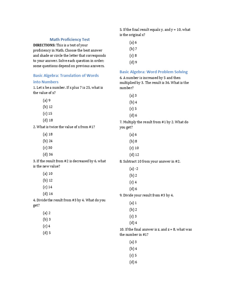 Labeled Math Proficiency Test | PDF | Numbers | Mathematics