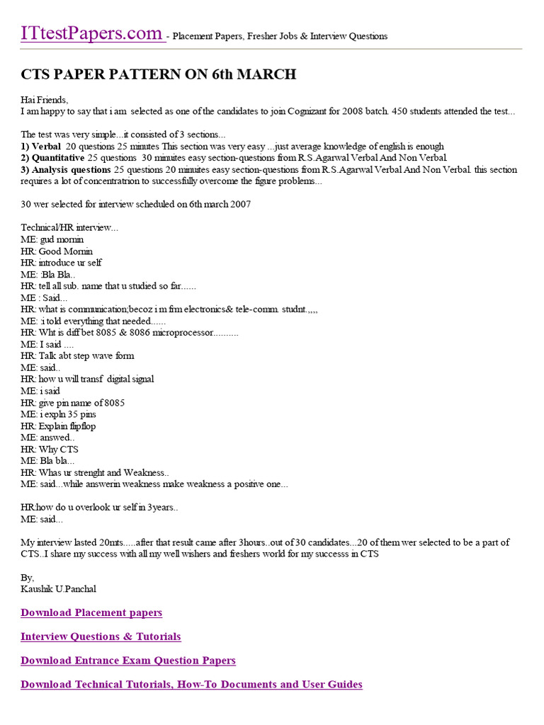 Cognizant Interview Experience 2008 | PDF