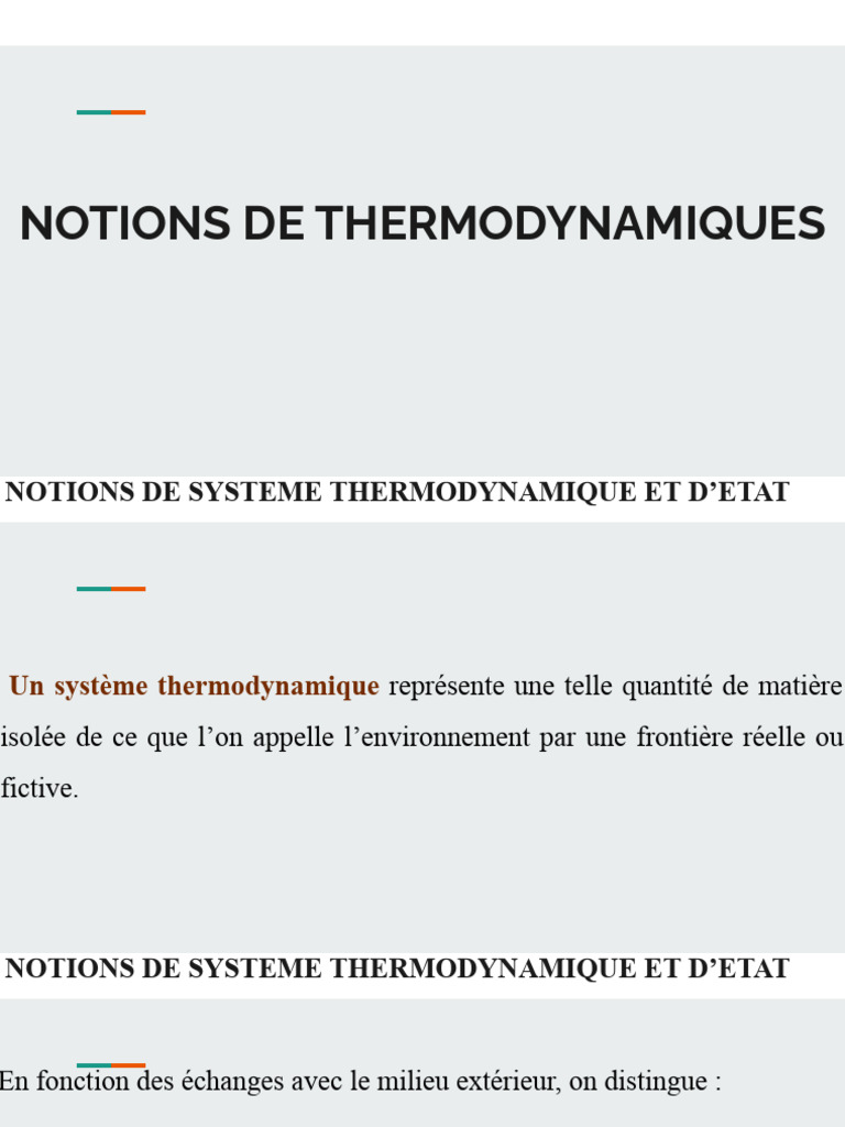 Notions de thermodynamique et systèmes | PDF | Thermodynamique ...