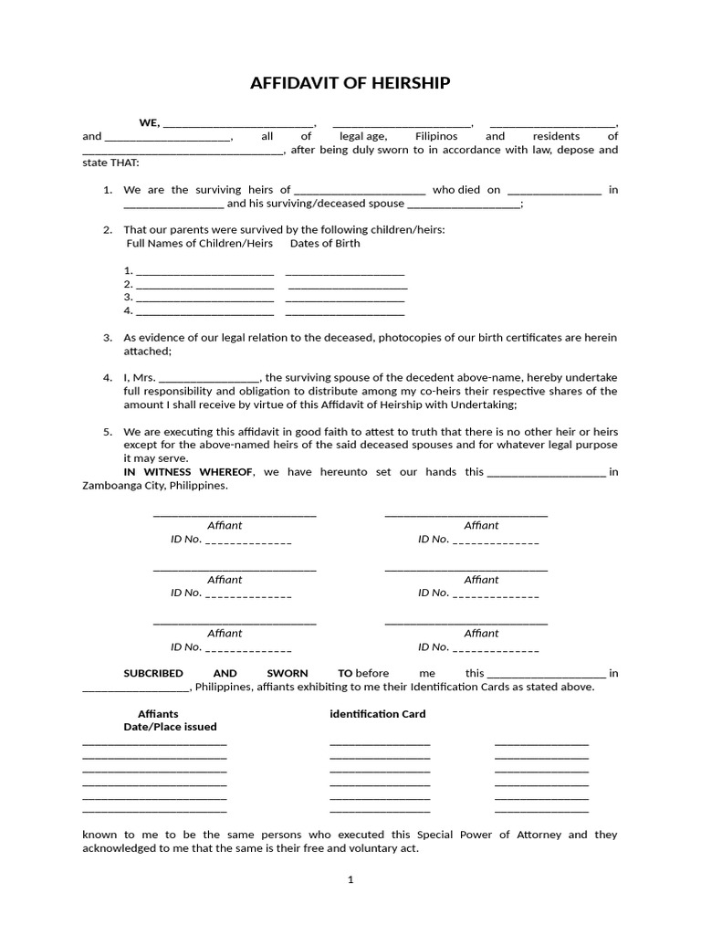 Affidavit of Heirship Final Editted | PDF | Affidavit | Inheritance