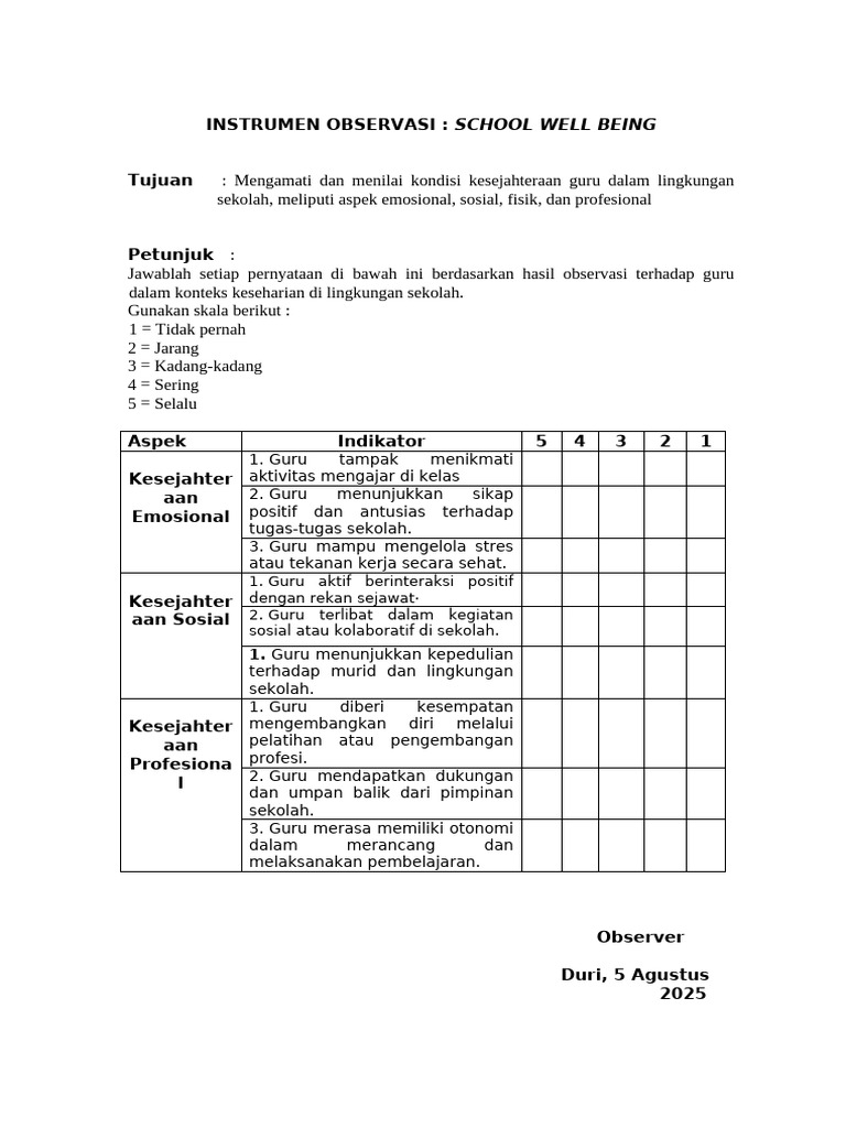 Instrumen Observasi | PDF