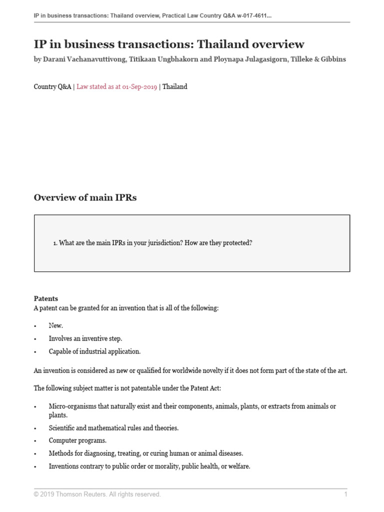 IP Law in Thailand: Business Transactions Guide | PDF | Trademark ...
