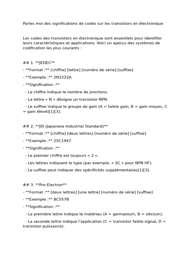 Codes des Transistors en Électronique | PDF | Électronique | Transistor