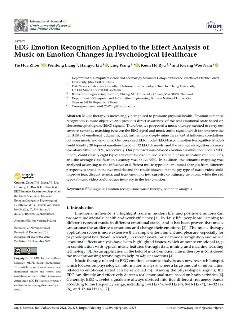 EEG-Based Music Therapy for Emotion Recognition | PDF | Emotions ...