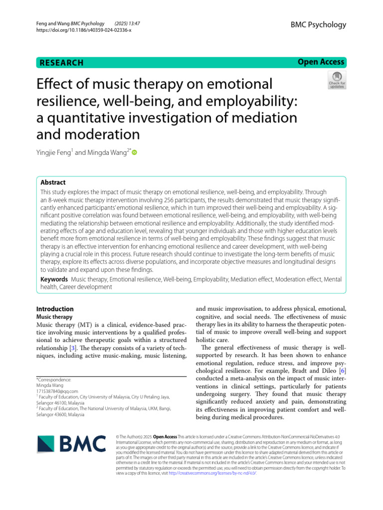 Music Therapy's Impact on Resilience and Well-Being | PDF ...