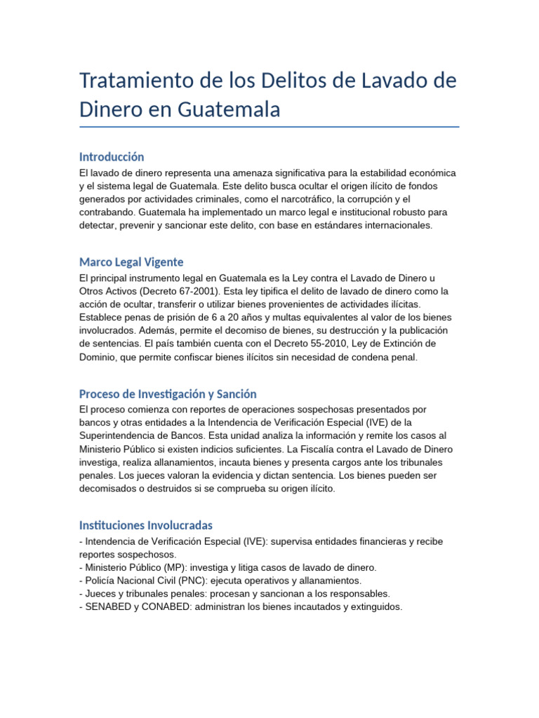 Lavado de Dinero en Guatemala: Leyes y Procesos | PDF | Lavado de ...