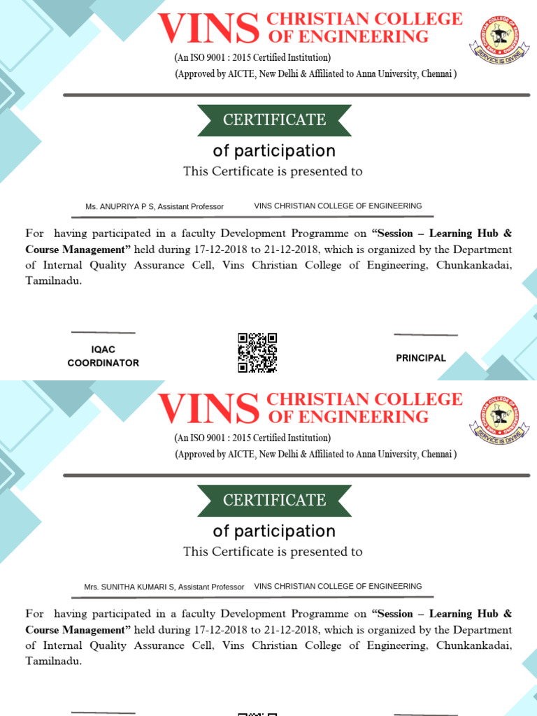 Faculty Development Programme Certificate | PDF | Evaluation Methods ...