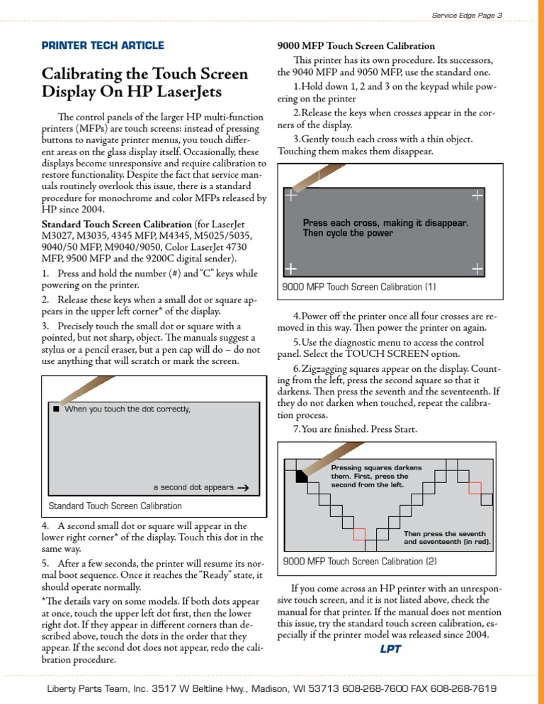 HP Touch Screen Calibration Touchscreen Printer