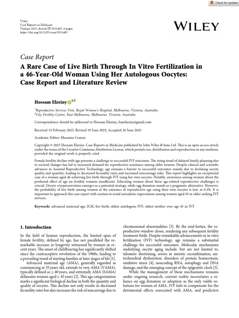 Live Birth via IVF in 46-Year-Old Woman | PDF | In Vitro Fertilisation ...