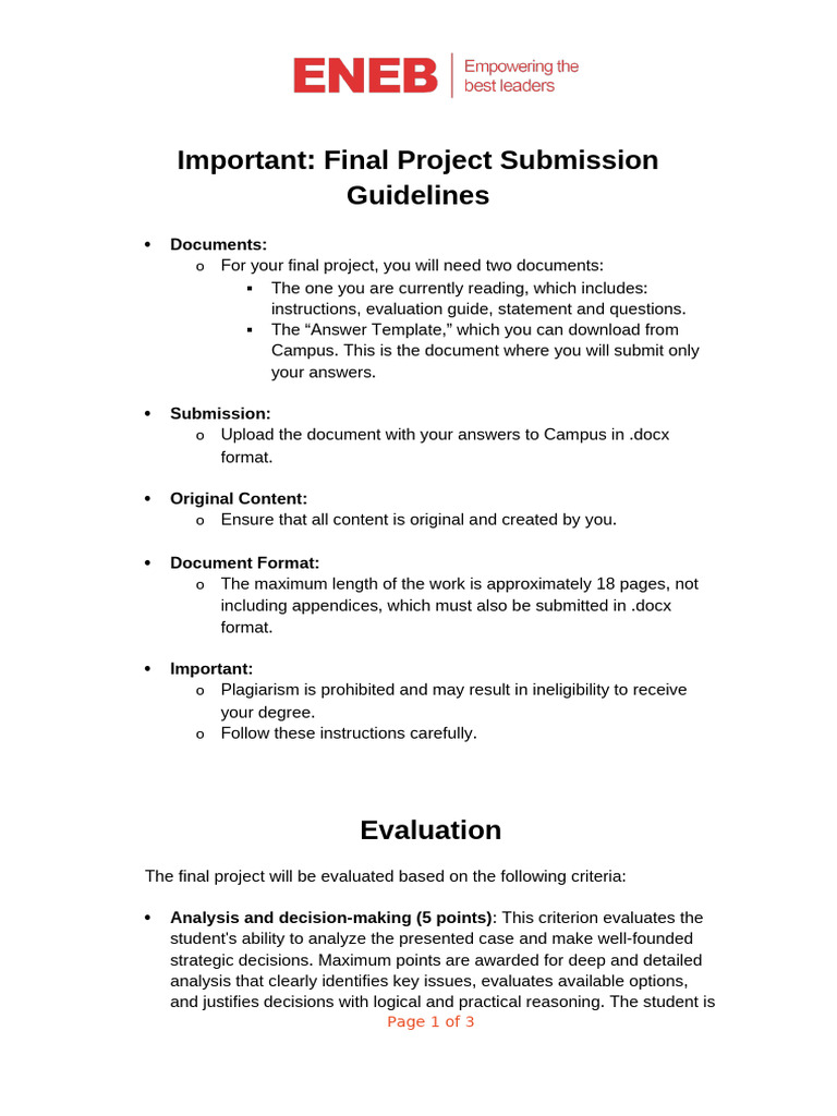Final Project Guidelines and Evaluation | PDF | Evaluation | Analysis