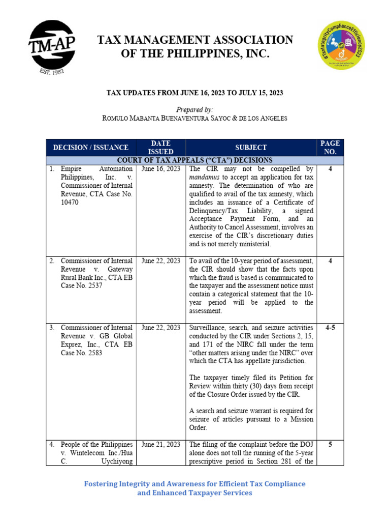 Tax Compliance Updates: June-July 2023 | PDF | Value Added Tax | Taxes