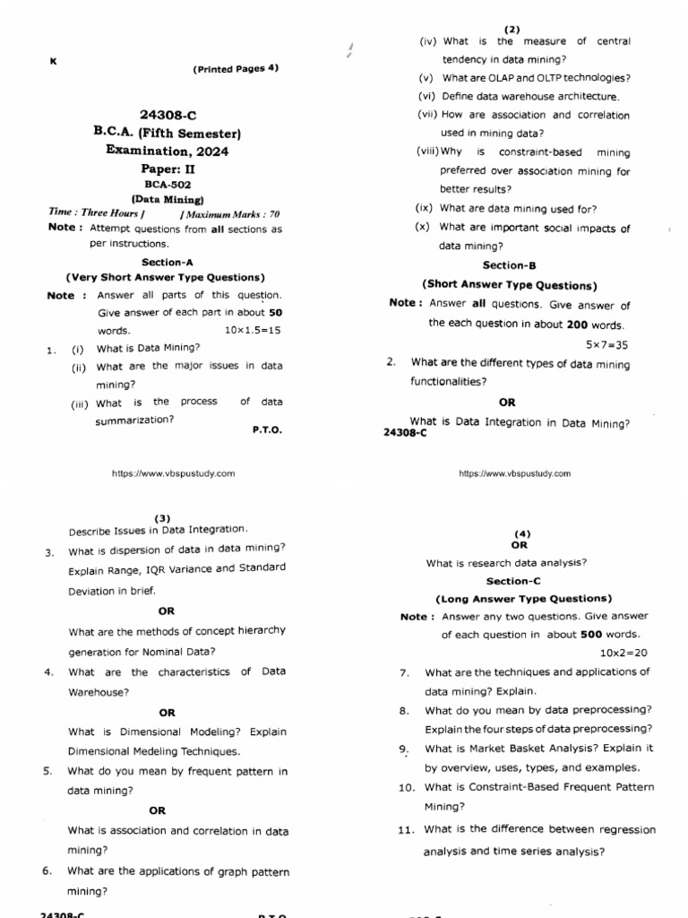 Bca 5 Sem Data Mining 24308 C 2024 | PDF