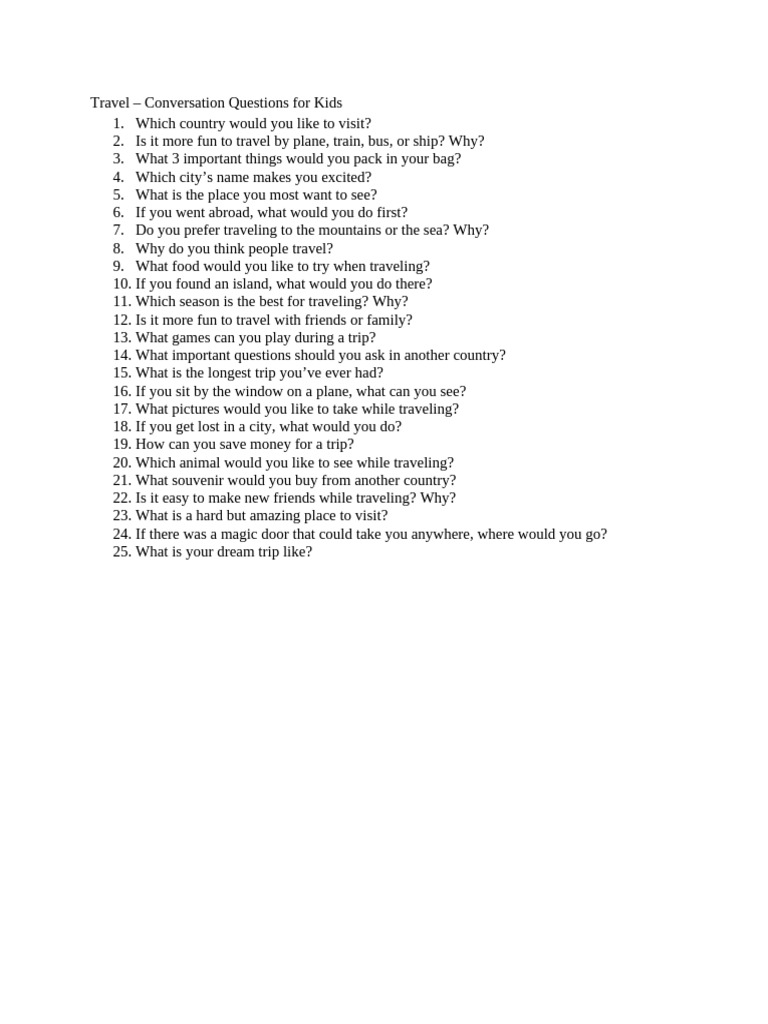 Travel Conversation Questions for Kids | PDF