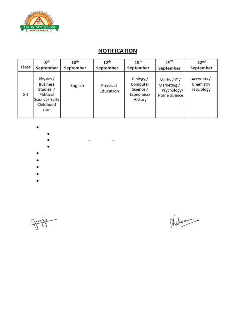 Class 12 Half Yearly Exam Schedule 2025 | PDF