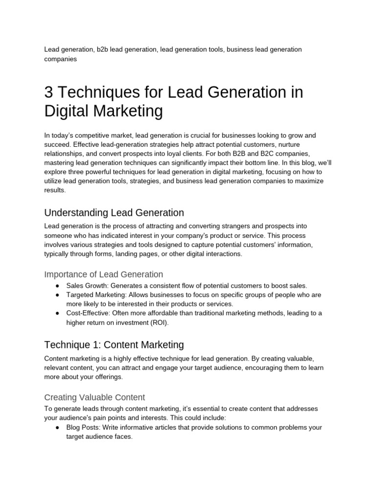 3 Effective Digital Lead Generation Techniques | PDF | Marketing ...