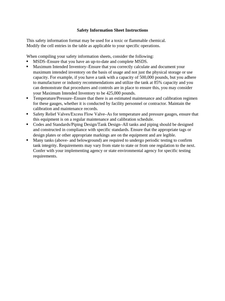 PSM Process Safety Information Sheet | PDF | Calibration | Valve