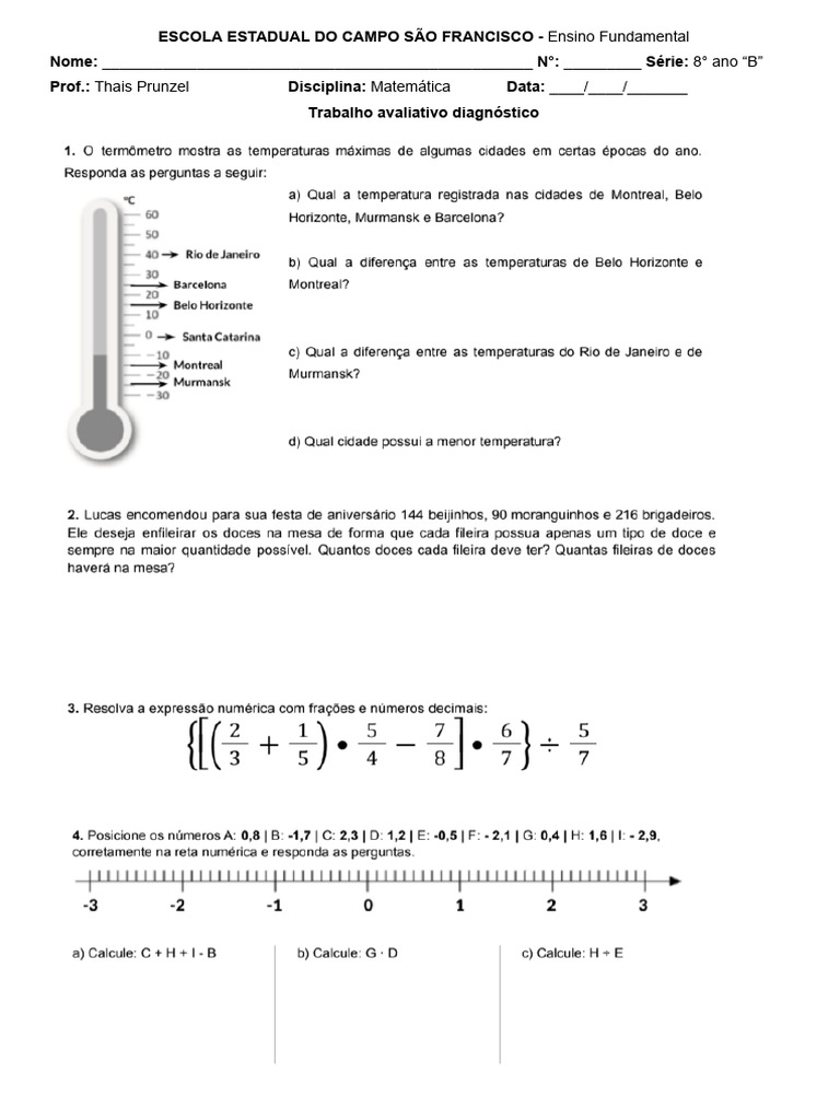 Atividade 8 Ano Matemática | PDF