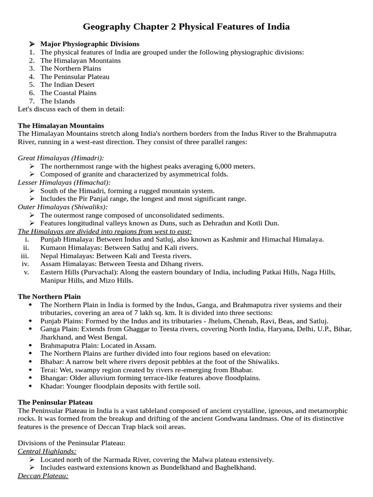 Class IX Geo-2 Physical Features of India | PDF | Himalayas ...
