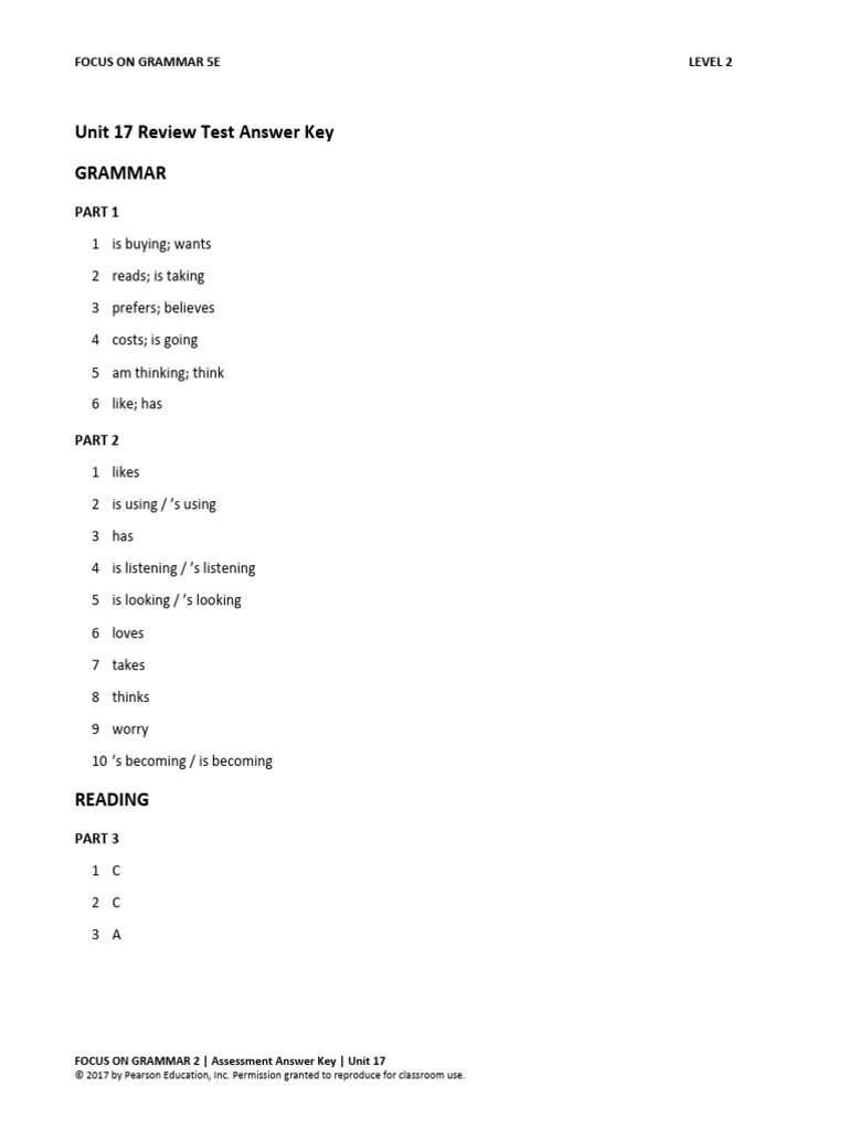 Unit 17 Assessment Answer Key | PDF