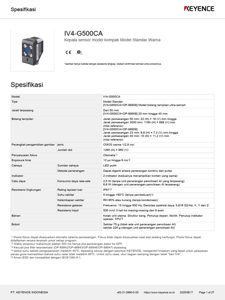 Spesifikasi Sensor IV4-G500CA Keyence | PDF