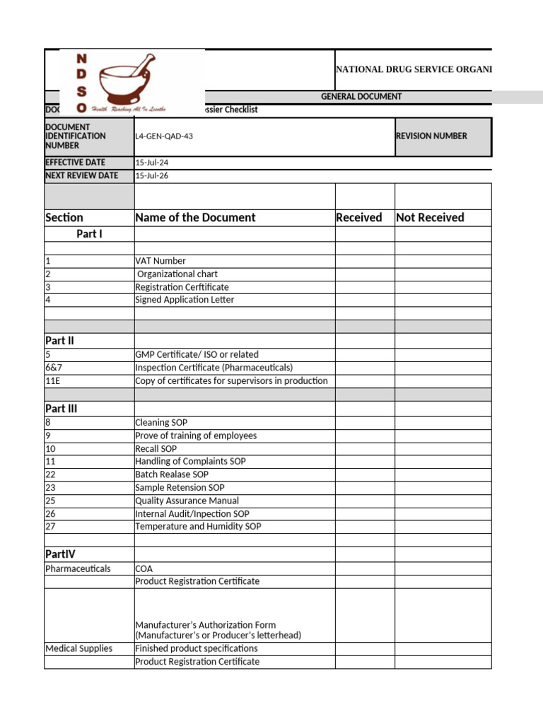 L4-GEN QAD-43-Prequalification Dossier Checklist Rev01 | PDF