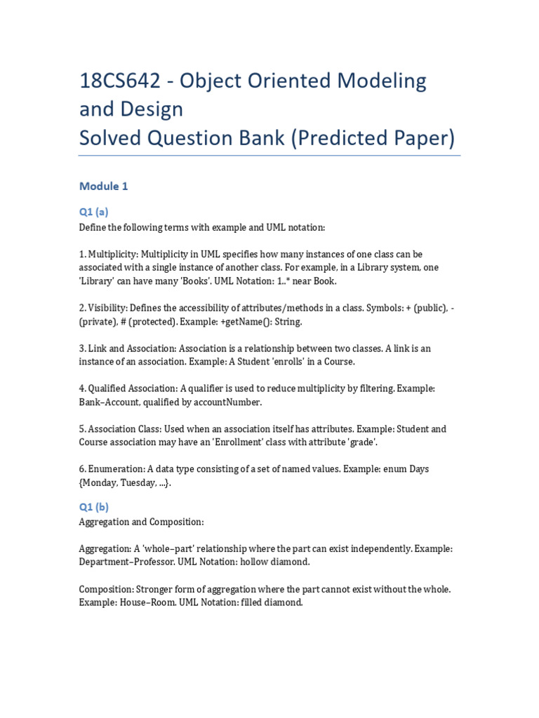 Object Oriented Modeling Q&A Guide | PDF