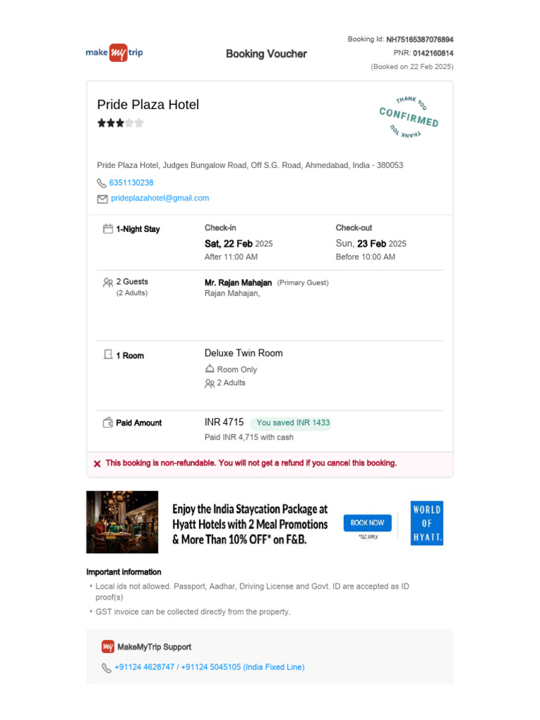 Hotel Invoice for Rajan Mahajan | PDF