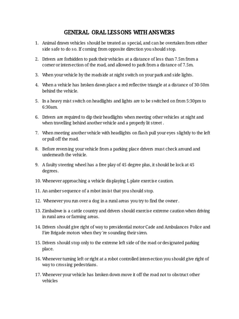 General Oral Lessons With Answers | PDF