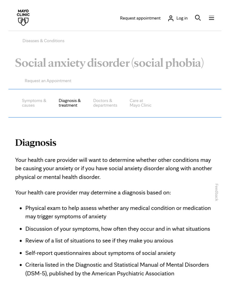 Social Anxiety Disorder (Social Phobia) - Diagnosis and Treatment ...