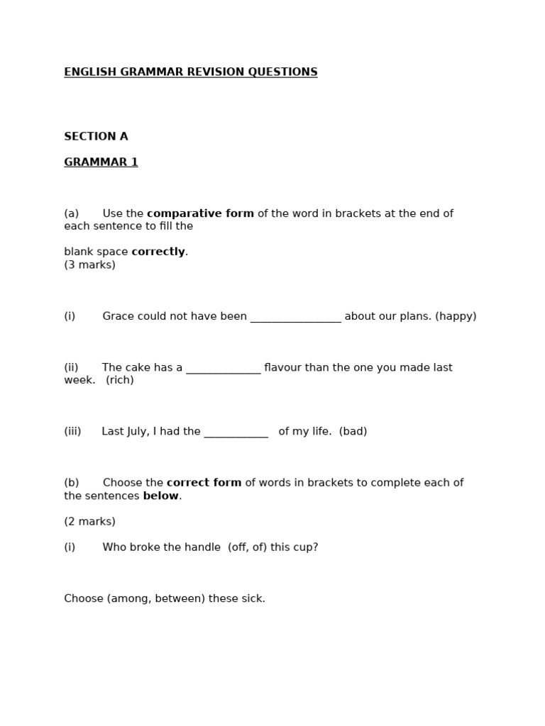 English Grammar Revision Exercises | PDF | Grammar | Language Mechanics