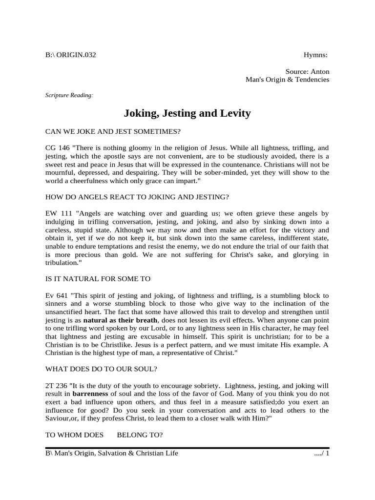 B032.Joking Jesting and Levity | PDF | Jesus | Salvation